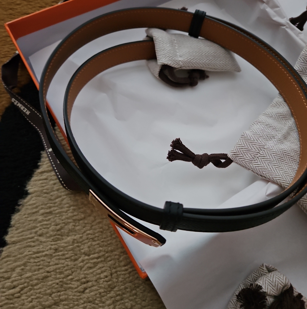 Hermes Black Leather Belt with Gold Buckle